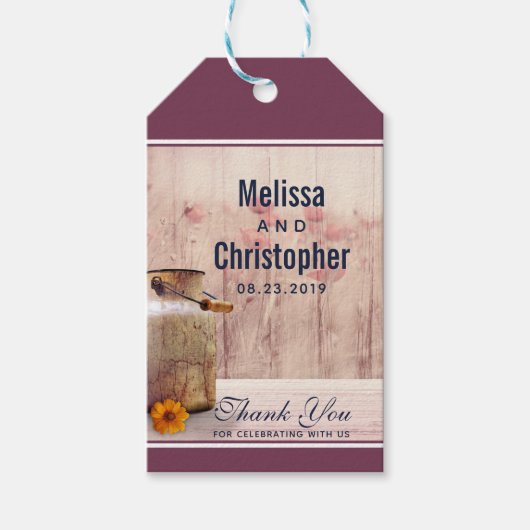 Landelijke melkkan landelijke trouwerij bedankt cadeaulabel (Voorkant)