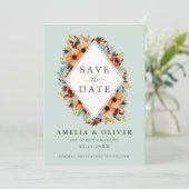 Landelijke mintgroene waterverf bloem save the date (Staand voorkant)