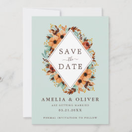Landelijke mintgroene waterverf bloemen save the date