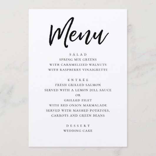 Landelijke moderne bruiloft. Landelijk schrifttype Menu (Voorkant)