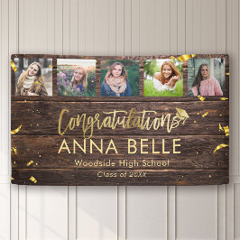 Landelijke Moderne Gouden Script Fotocollage Afstu Spandoek
