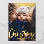 Landelijke moderne kalligrafie foto vrolijk kerstf folie feestdagenkaart (Voorkant)