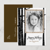 Landelijke moderne zwarte berken- en jute kerstfot feestdagenkaart (Voorkant / Achterkant)