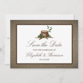 Landelijke Monogram Boom Save The Date in Jute Zak (Voorkant)