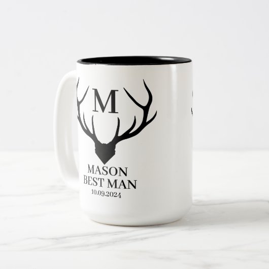 Landelijke Monogram Hert Best Man Bruidsjonker Voo Tweekleurige Koffiemok (Voorkant links)