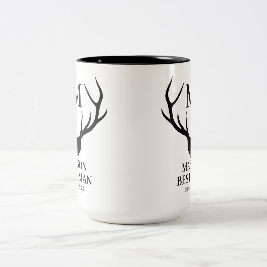 Landelijke Monogram Hert Best Man Bruidsjonker Voo Tweekleurige Koffiemok (Center)