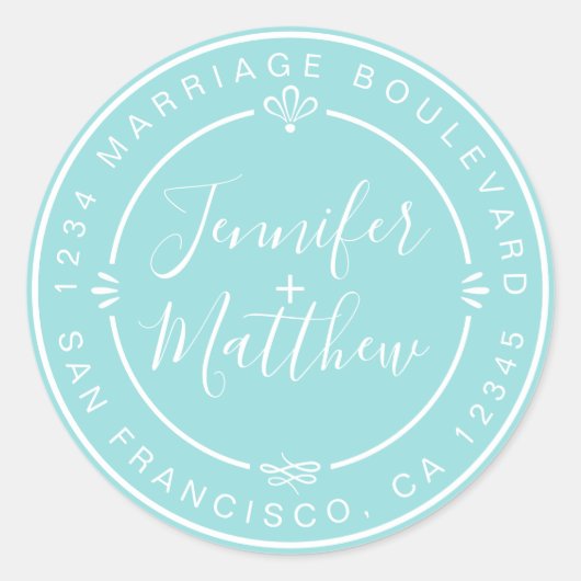 Landelijke Monogram Namen Retouradres Blauw Ronde Sticker (Voorkant)