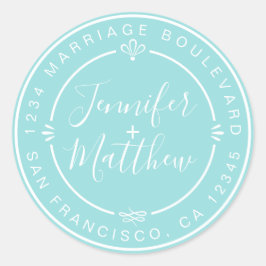Landelijke Monogram Namen Retouradres Blauw Ronde Sticker