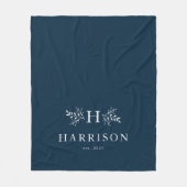 Landelijke monogram navy huwelijksdeken fleece deken (Voorkant)