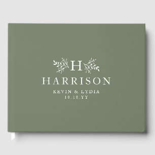 Landelijke monogram saliegroene bruiloft gastenboek