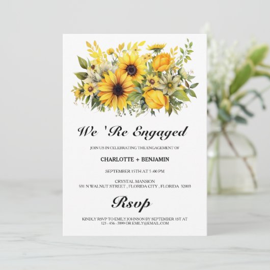 Landelijke Mooie Zonnebloem Verlovingsfeestje Kaart (Staand voorkant)