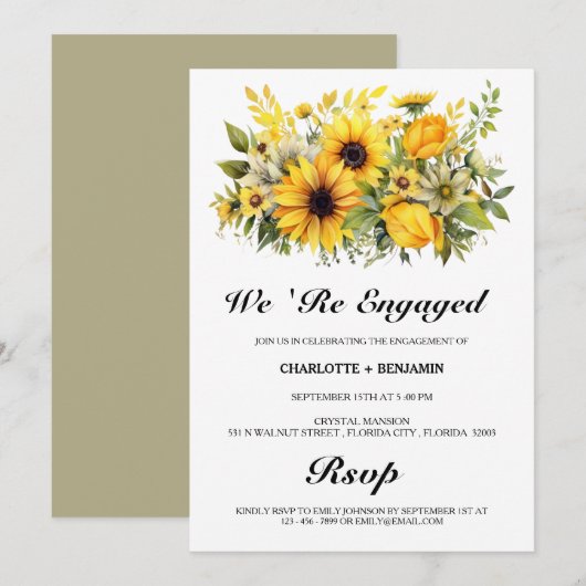 Landelijke Mooie Zonnebloem Verlovingsfeestje Kaart (Voorkant / Achterkant)