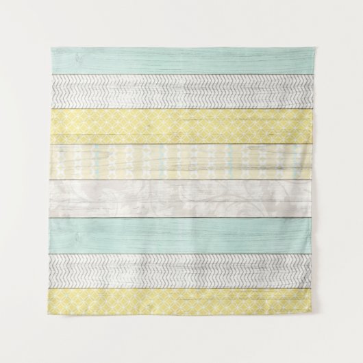 Landelijke Munt & Gele Boho Geometrische Moderne C Wandkleed (Voorkant (horizontaal))