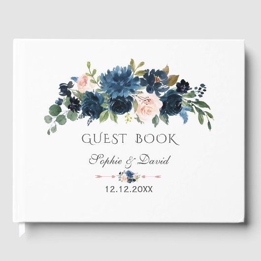 Landelijke Navy Blauwe Blos Bloemen Bloeiende Trou Gastenboek (Voorkant)