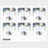 Landelijke Navy Blauwe Blos Bloemen Bloeiende Trou Vierkante Sticker (Vel)
