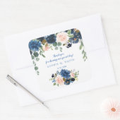 Landelijke Navy Blauwe Blos Bloemen Bloeiende Trou Vierkante Sticker (Envelop)