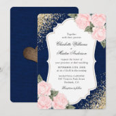 Landelijke Navy Blauwe Blush Rozen Jute Bruiloft Kaart (Voorkant / Achterkant)
