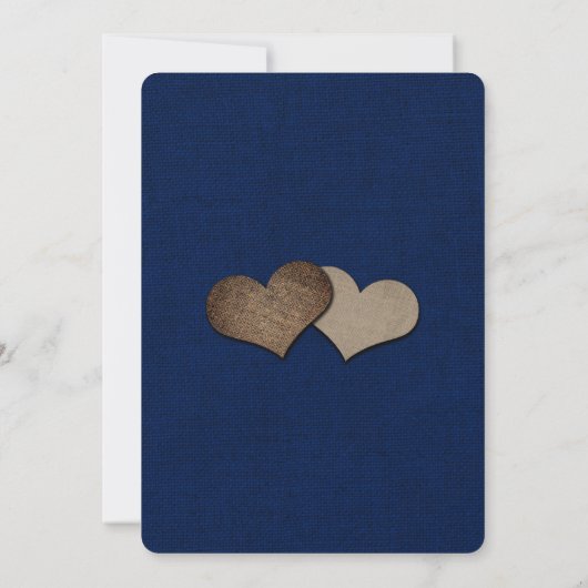Landelijke Navy Blauwe Blush Rozen Jute Bruiloft Kaart (Achterkant)