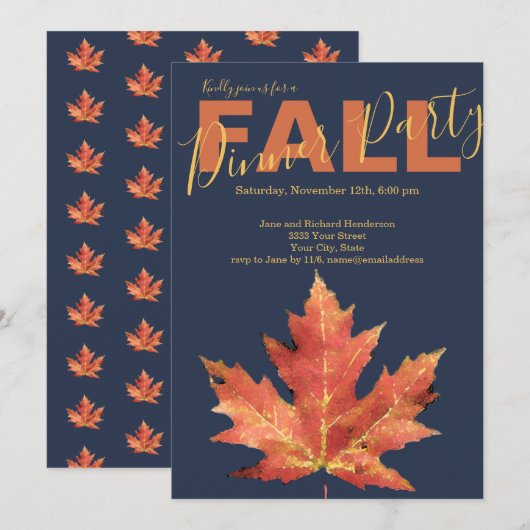 Landelijke Navy Herfst Eettafel Uitnodiging (Voorkant / Achterkant)