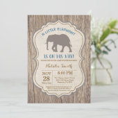 Landelijke Olifant Baby Shower Uitnodiging Jongen (Staand voorkant)