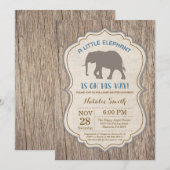 Landelijke Olifant Baby Shower Uitnodiging Jongen (Voorkant / Achterkant)