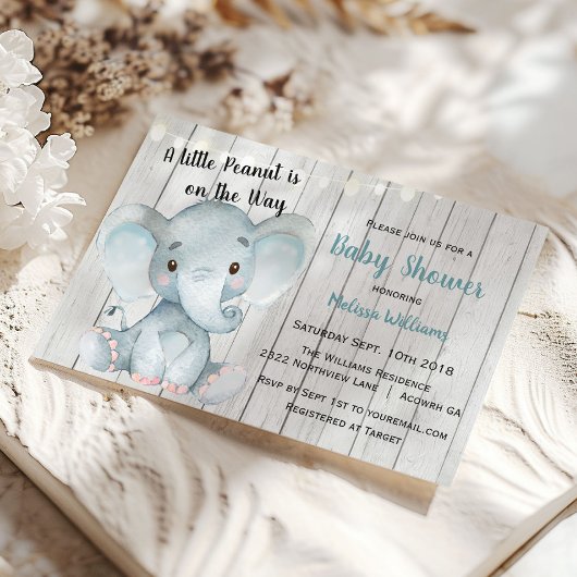 Landelijke Olifant Jongen Baby Shower Uitnodiging