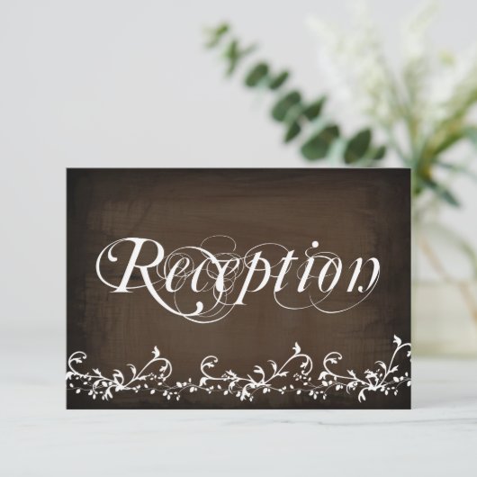 Landelijke ontvangstkaarten met krullen in bruin informatiekaartje (Staand voorkant)