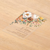 Landelijke Oranje Bloemrijke Herfst Bruiloft Acryl Uitnodigingen (Laagn)
