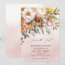 Landelijke Oranje Bloemrijke Herfst Huwelijk Save The Date