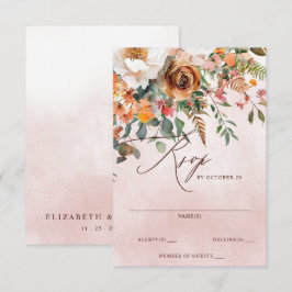 Landelijke oranje bloemrijke herfsttrouw RSVP kaartje