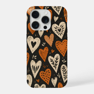 Landelijke oranje en ivoorkleurige botanische hart iPhone 15 pro case