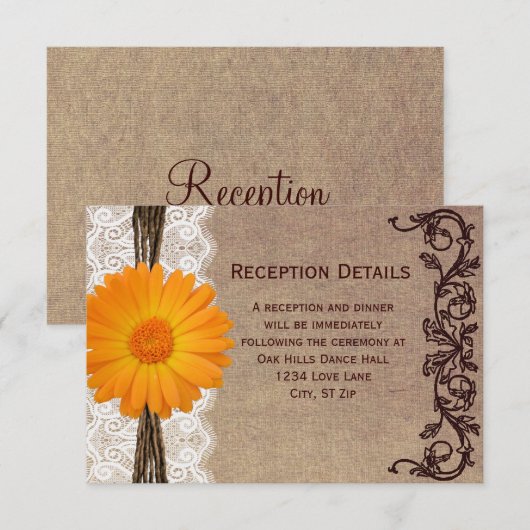 Landelijke Oranje Gerber Madeliefjes Trouw Ontvang Informatiekaartje (Voorkant / Achterkant)