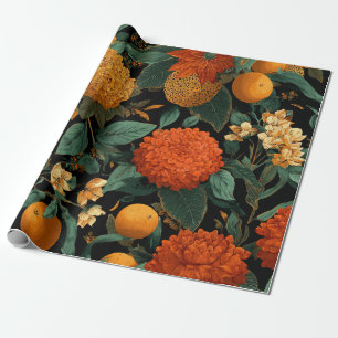 Landelijke Oranje Groene Botanische Krachtige Vint Cadeaupapier