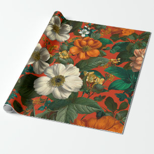 Landelijke Oranje Groene Botanische Krachtige Vint Cadeaupapier