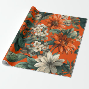 Landelijke Oranje Groene Botanische Krachtige Vint Cadeaupapier