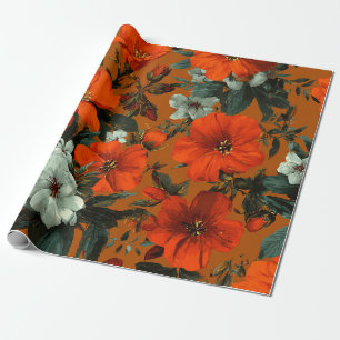 Landelijke Oranje Groene Botanische Krachtige Vint Cadeaupapier