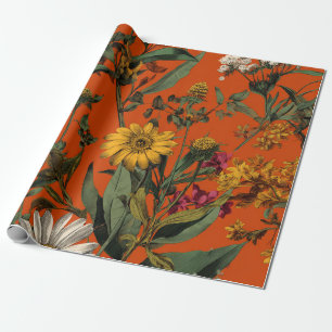 Landelijke Oranje Groene Botanische Krachtige Vint Cadeaupapier