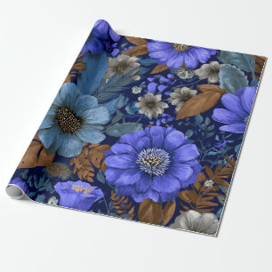 Landelijke Oude Nieuwe Blauwe Botanische Bloemige Cadeaupapier