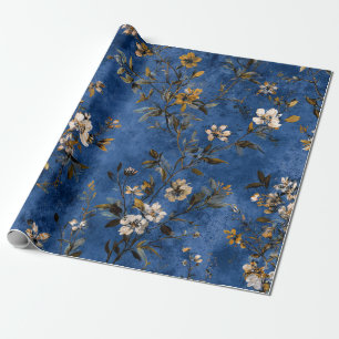 Landelijke Oude Nieuwe Blauwe Botanische Bloemige  Cadeaupapier