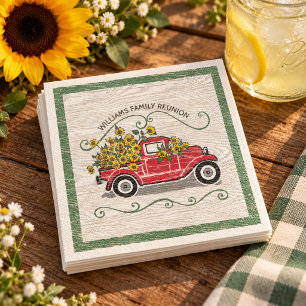 Landelijke Oude Rode Truck Zonnebloemen Familie Re Servet
