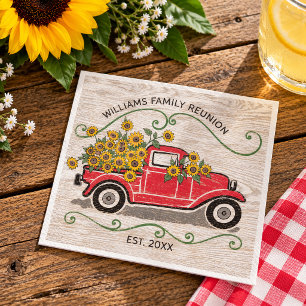 Landelijke Oude Rode Truck Zonnebloemen Familie Re Servet