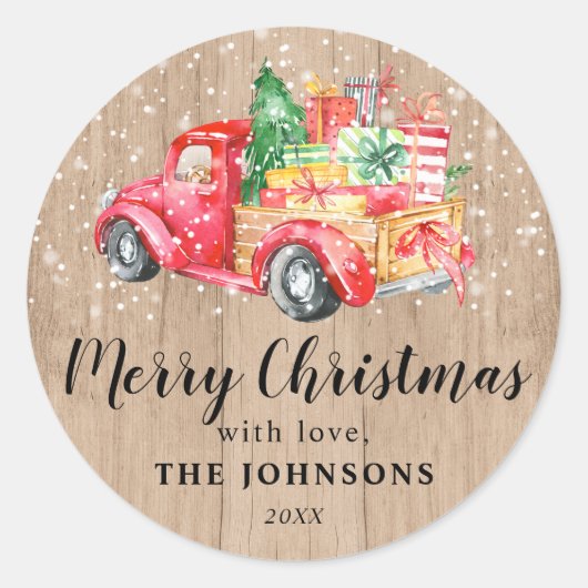 Landelijke Oude Truck | Gepersonaliseerde Kerstmis Ronde Sticker (Voorkant)