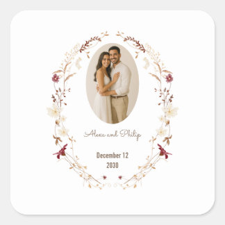 Landelijke ovale fotolijst met bloemen Botanische  Vierkante Sticker