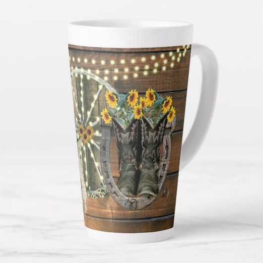 Landelijke Paard Zonnebloemen Wagonwiel Cowboylaar Latte Mok (Rechterhoek)