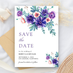Landelijke Paarse Anemoon Boeket Bruiloft Save The Date