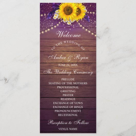 Landelijke Paarse Gele Zonnebloem Bloem Boerenhoev Programmakaart (Voorkant)