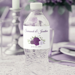 Landelijke paarse & lavendelrozen Elegante Trouwda Waterfles Etiket
