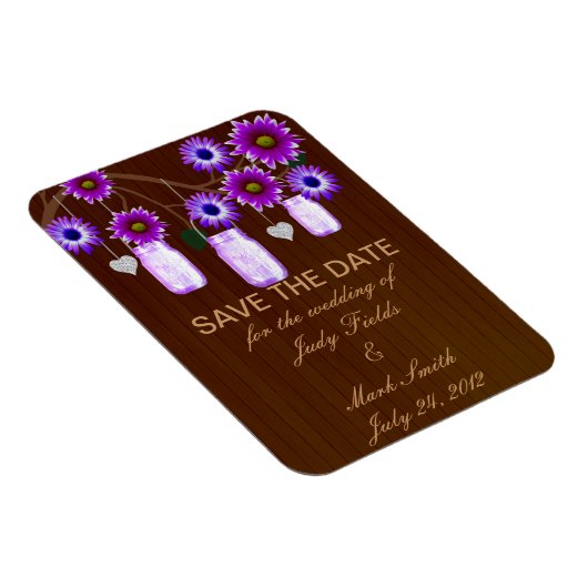 Landelijke paarse metseljars save the date-magneet magneet (Rechterzijde)