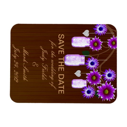 Landelijke paarse metseljars save the date-magneet magneet (Horizontaal)