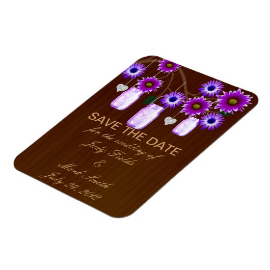 Landelijke paarse metseljars save the date-magneet magneet (Linkerzijde)